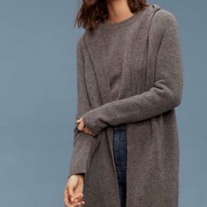 Aritzia Community Wool Hooded Sweater Tan Brown Open